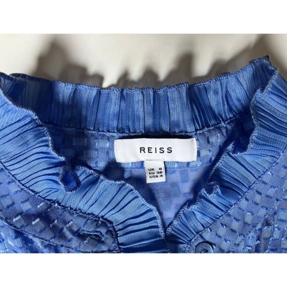 Reiss Taylor Ruffle Detailed Blouse Blue Size US 4 - Picture 7 of 7